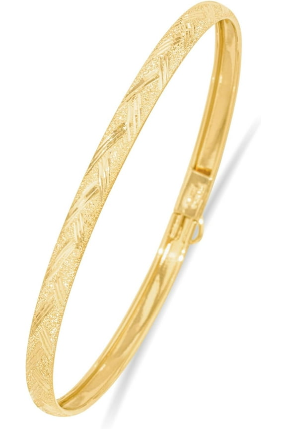 Floreo 10k Yellow Gold 4mm Chevron Satin Finish Textured Flex Bangle Bracelet