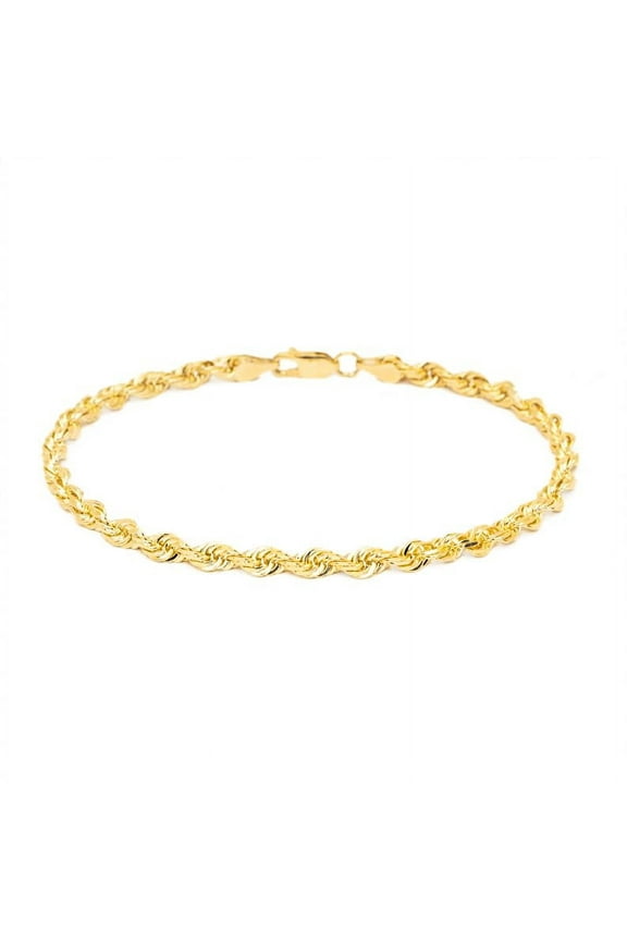 10k Yellow Gold 4mm Diamond Cut Lite Rope Chain Bracelet or Anklet