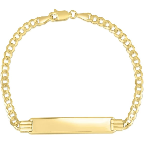 Floreo 10k Yellow Gold 4mm Solid Curb Personalized Engraved Name Bar Custom ID Link Bracelet