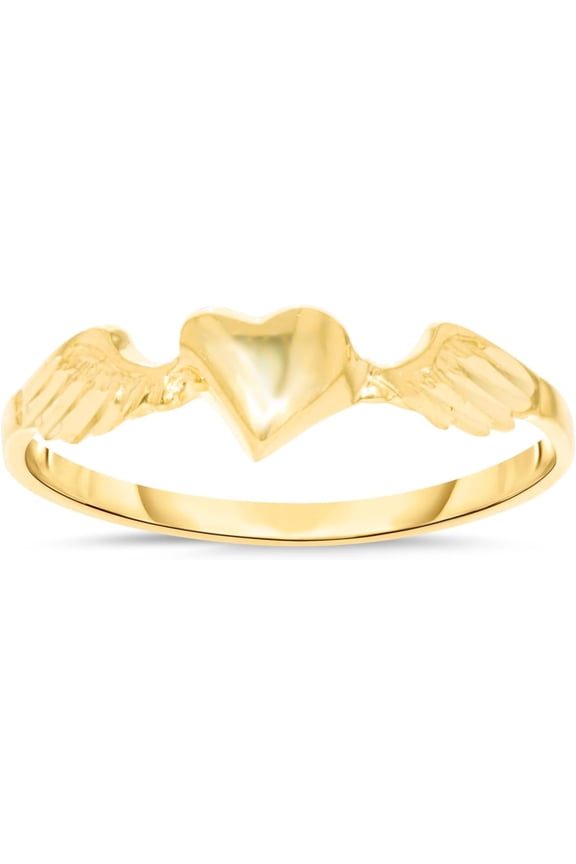 10k Yellow Gold 5.5mm Flying Heart Wings Filigree Ring