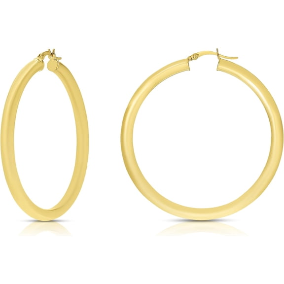 Floreo 10k Yellow Gold 50mm x 4mm High Polish Round Tube Hoop Earrings