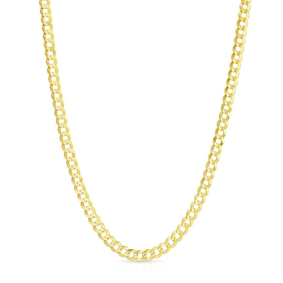 Floreo 10k Yellow Gold 5mm Solid Curb Cuban Link Chain Necklace
