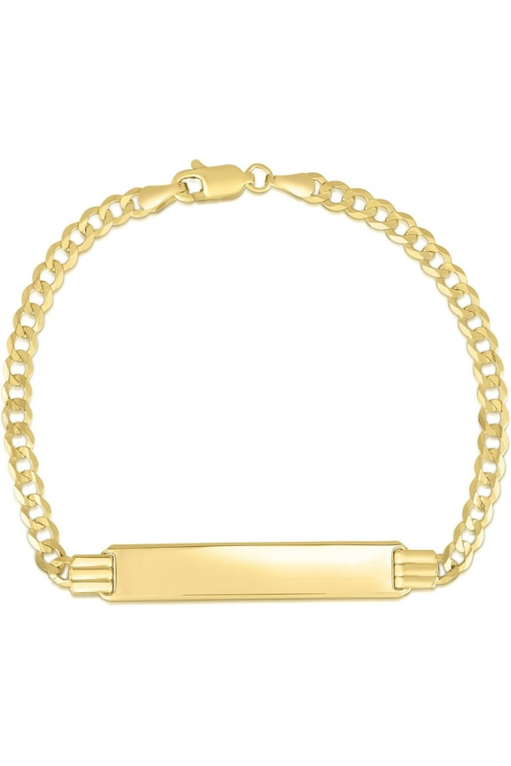 10k Yellow Gold 5mm Solid Curb Personalized Engraved Name Bar Custom ID Link Bracelet