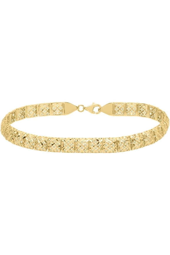 10k Yellow Gold 6.2mm Solid Textured Openwork Square Link Chain Bracelet 7.25 Inch