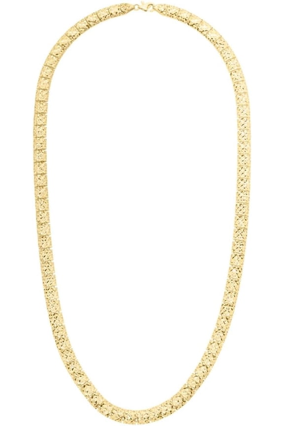 10k Yellow Gold 6.2mm Solid Textured Openwork Square Link Chain Necklace 18 Inch
