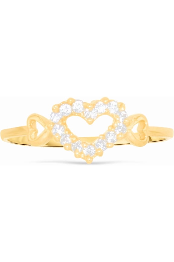 10k Yellow Gold 6mm CZ Open Heart Ring, Sizes 4 - 9
