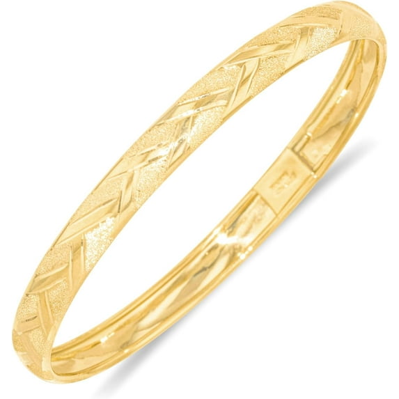 Floreo 10k Yellow Gold 6mm Criss-Cross Satin Finish Textured Flex Bangle Bracelet