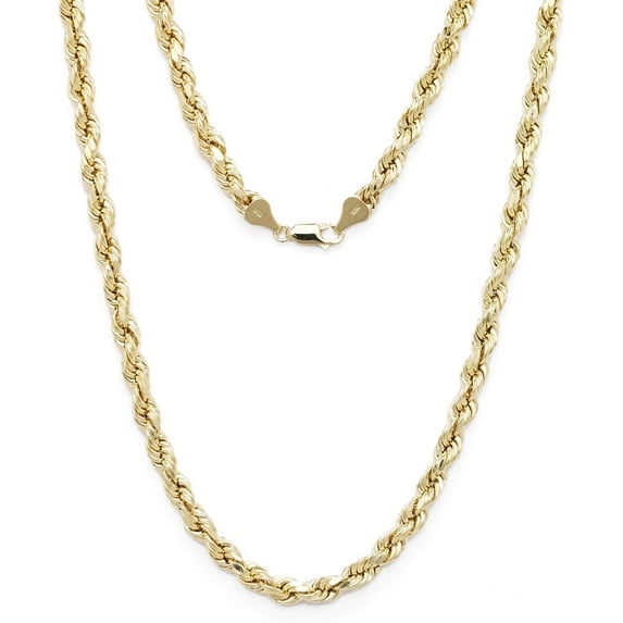 Floreo 10k Yellow Gold 6mm Diamond Cut Hollow Rope Chain Necklace