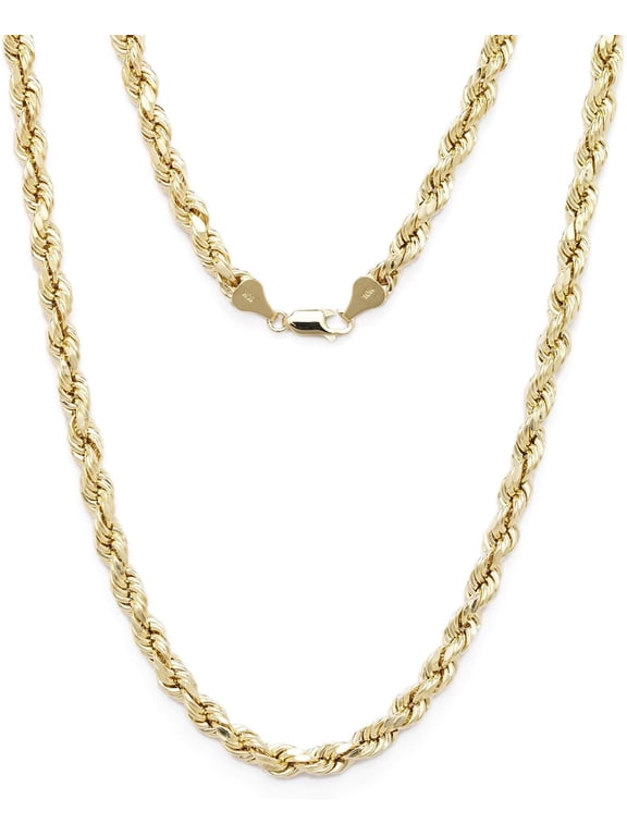 10k Yellow Gold 6mm Diamond Cut Hollow Rope Chain Necklace