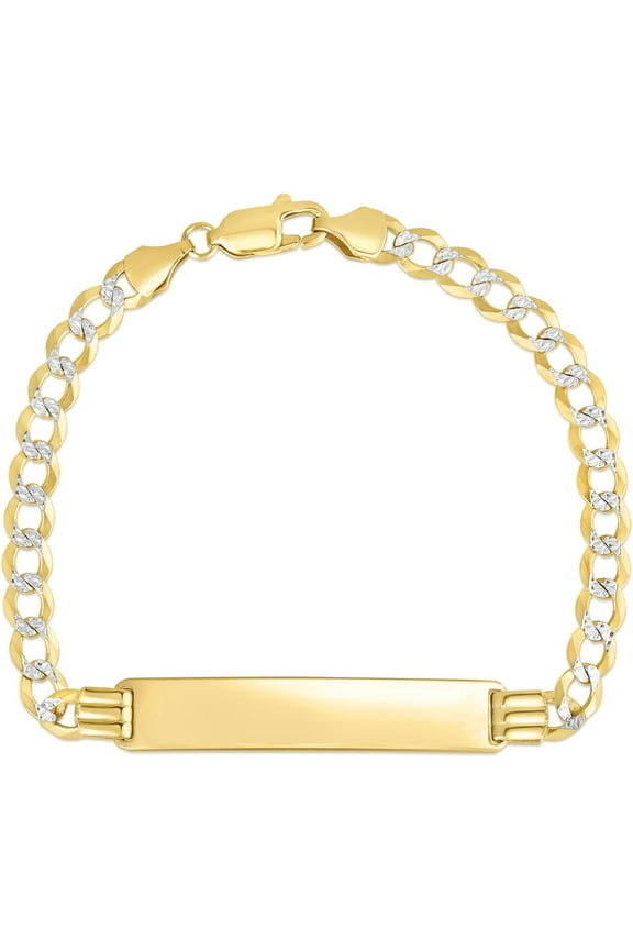 10k Yellow Gold 6mm Solid Pave Curb Personalized Engraved Name Bar Custom ID Bracelet