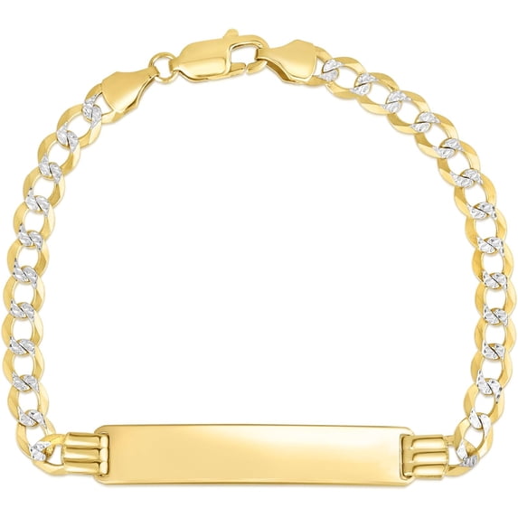Floreo 10k Yellow Gold 6mm Solid Pave Curb Personalized Engraved Name Bar Custom ID Bracelet