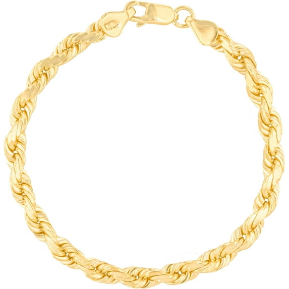 Floreo 10k Yellow Gold 6mm Solid Rope Chain Diamond Cut Bracelet or Anklet