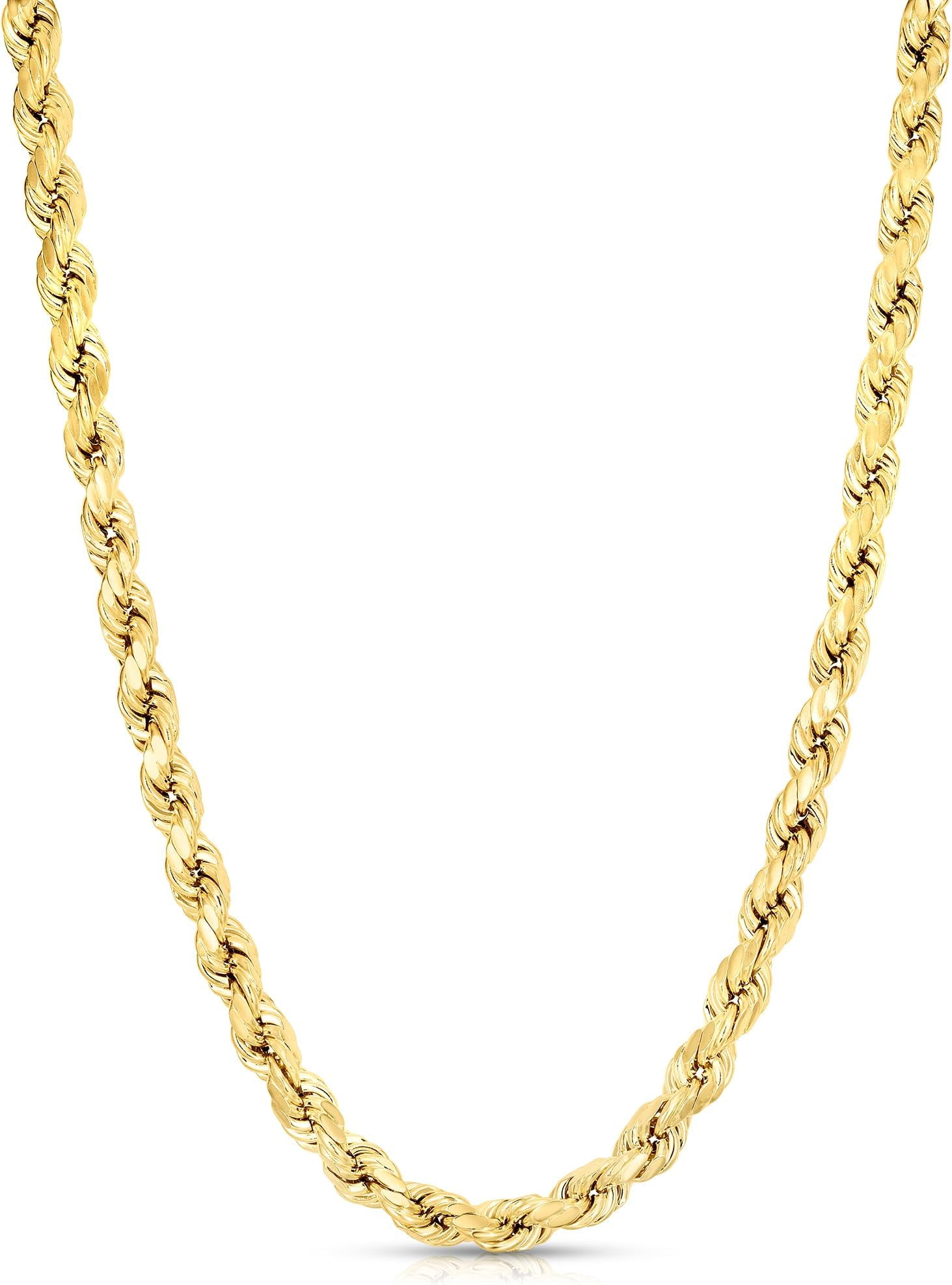 Floreo 10k Yellow Gold 7mm Diamond Cut Hollow Rope Chain Necklace