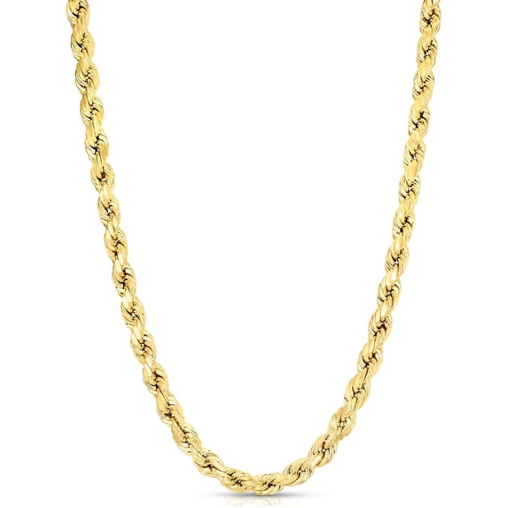 Floreo 10k Yellow Gold 7mm Diamond Cut Hollow Rope Chain Necklace