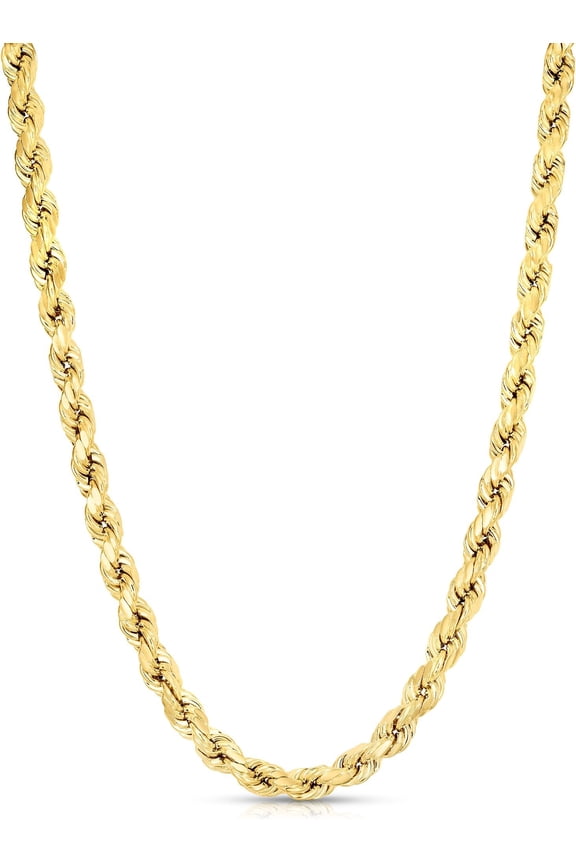 10k Yellow Gold 7mm Diamond Cut Hollow Rope Chain Necklace