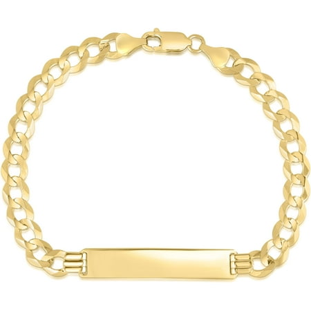 Floreo 10k Yellow Gold 7mm Solid Curb Personalized Engraved Name Bar Custom ID Link Bracelet