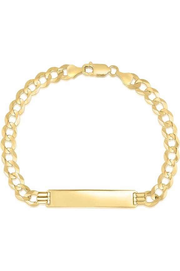 10k Yellow Gold 7mm Solid Curb Personalized Engraved Name Bar Custom ID Link Bracelet