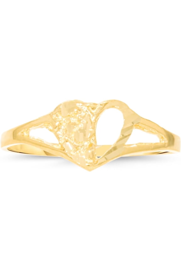 10k Yellow Gold 7mm Thin Half Open Nugget Heart Filigree Ring
