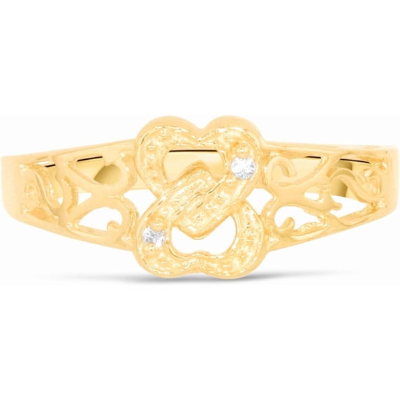 Floreo 10k Yellow Gold 7mm Two Interlocked Filligree Hearts CZ Openwork Ring, Sizes 4 - 10