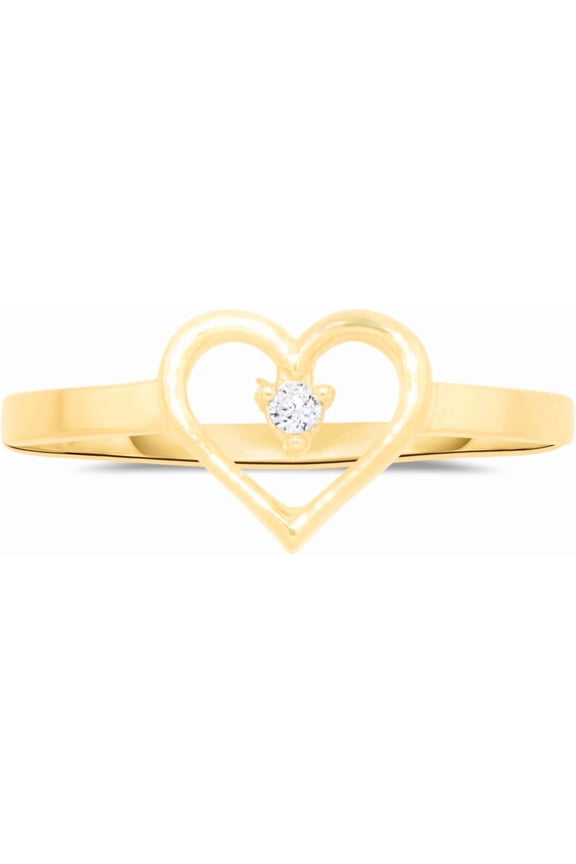 10k Yellow Gold 8mm CZ Curved Heart Ring, Sizes 4 - 10