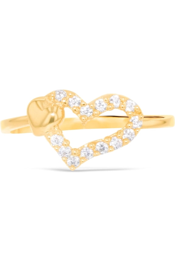 10k Yellow Gold 8mm CZ Curved Open Double Heart Ring, Sizes 4 - 9.5