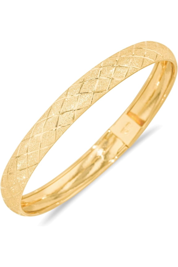 10k Yellow Gold 8mm Classic Satin Finish Textured Flex Bangle Bracelet