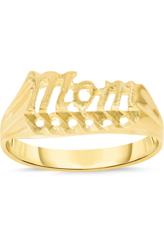 10k Yellow Gold 8mm Cursive Mom Filigree Ring