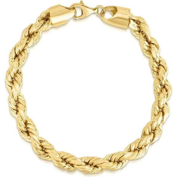 Floreo 10k Yellow Gold 8mm Diamond Cut Hollow Rope Chain Bracelet