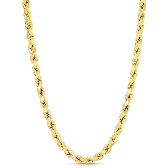 Floreo 10k Yellow Gold 8mm Diamond Cut Hollow Rope Chain Necklace