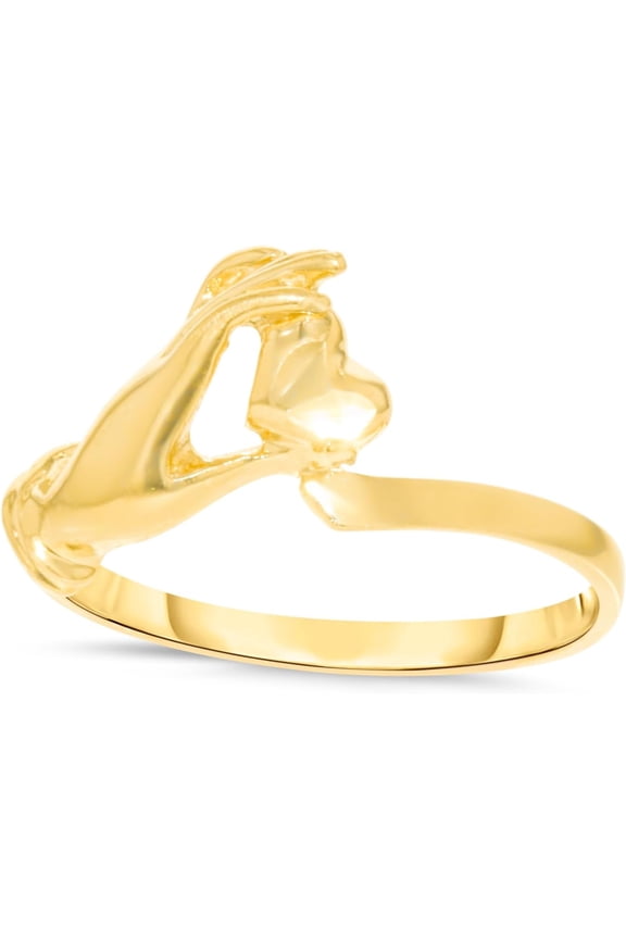 10k Yellow Gold 8mm Heart In Hand Filigree Ring
