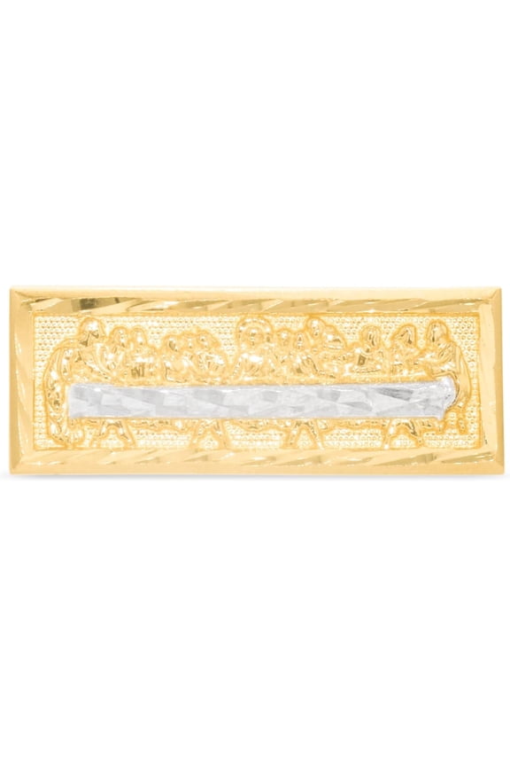 10k Yellow Gold 9.1mm Last Supper Rectangle Two-Tone Ring, Size 7.5