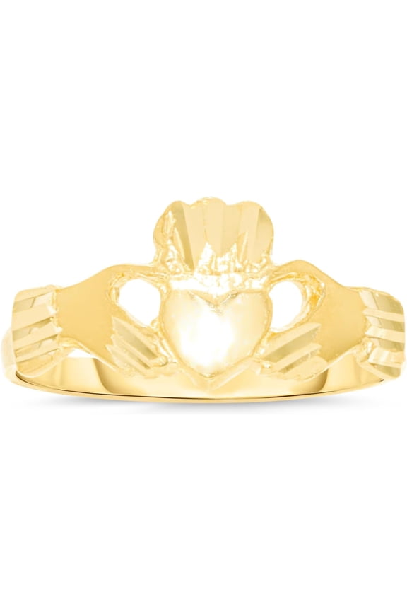 10k Yellow Gold 9mm Claddagh Heart Filigree Ring