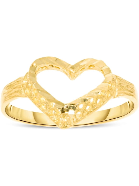10k Yellow Gold 9mm Diamond Cut Heart Openwork Filigree Ring