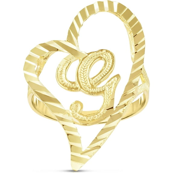 Floreo 10k Yellow Gold A-Z Cursive Letter and Heart Initial Ring, Medium Heart (0.9")
