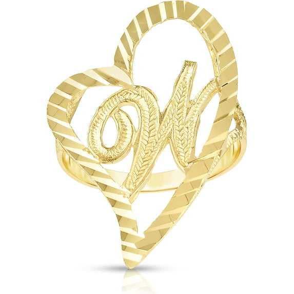 Floreo 10k Yellow Gold A-Z Cursive Letter and Heart Initial Ring, Small Heart (0.7")