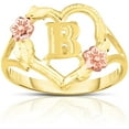 thumbnail image 1 of Floreo 10k Yellow Gold A-Z Letter Initial Ring with Heart and Rose Gold Flower Design, Sizes 4-9, 1 of 4