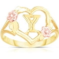 thumbnail image 1 of Floreo 10k Yellow Gold A-Z Letter Initial Ring with Heart and Rose Gold Flower Design, Sizes 4-9, 1 of 4
