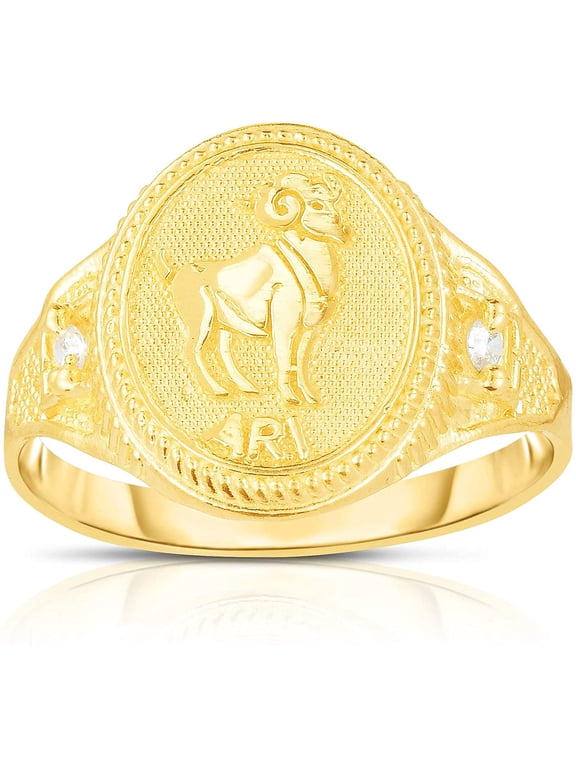 10k Yellow Gold Astrology Horoscope Zodiac Sign Ring, Sizes 5-10