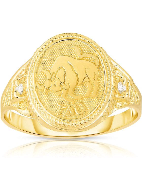 10k Yellow Gold Astrology Horoscope Zodiac Sign Ring, Sizes 5-10