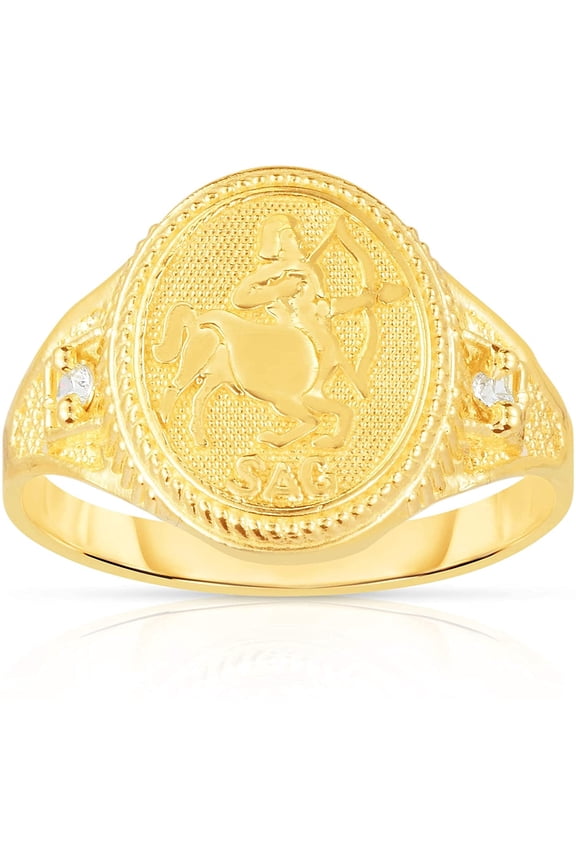 10k Yellow Gold Astrology Horoscope Zodiac Sign Ring, Sizes 5-10