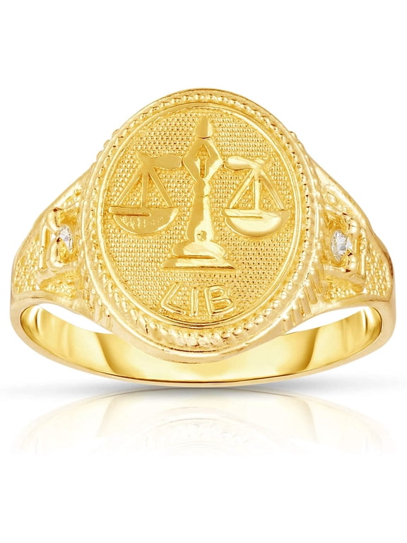 10k Yellow Gold Astrology Horoscope Zodiac Sign Ring, Sizes 5-10