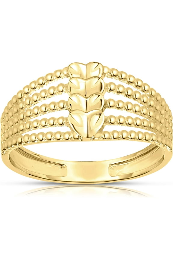 10k Yellow Gold Beaded Heart Stack Women's Ring