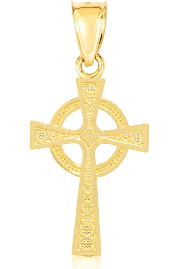10k Yellow Gold Celtic Diamond Cut Cross Religious Pendant (Small)