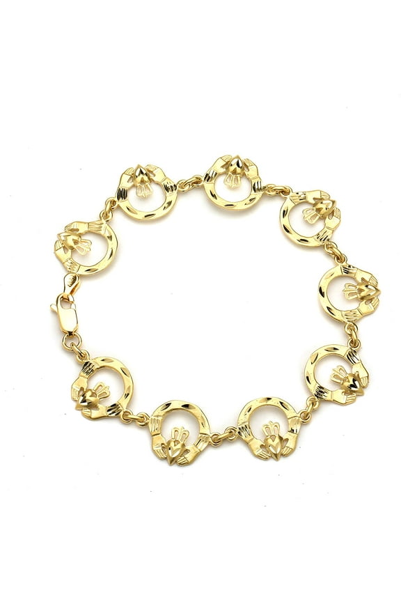 10k Yellow Gold Claddagh Heart Round Circle Shape Link Bracelet