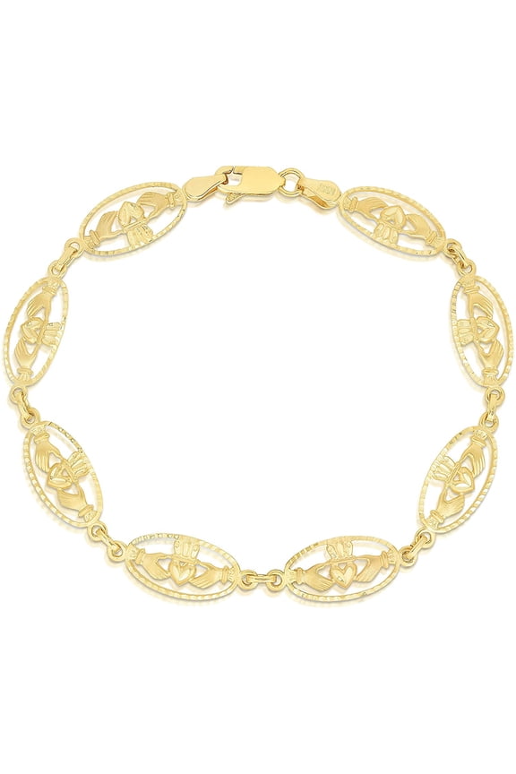 10k Yellow Gold Claddagh Heart in Oval Link Bracelet
