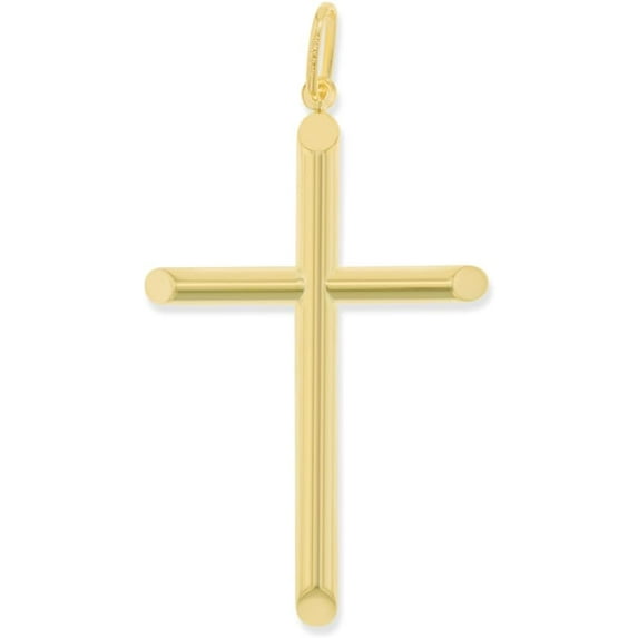 Floreo 10k Yellow Gold Classic Cross Charm Pendant - (Large, 4mm)