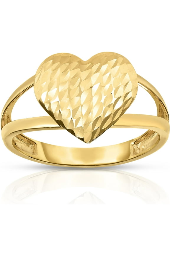 10k Yellow Gold Diamond Cut Heart Women's Ring