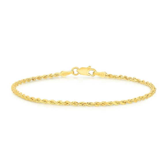 Floreo 10k Yellow Gold 2mm Diamond Cut Lite Rope Chain Bracelet or Anklet