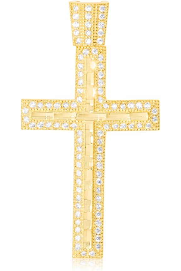 10k Yellow Gold Diamond Row CZ Cross Religious Pendant
