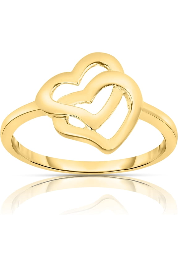 10k Yellow Gold Double Hearts Women's Ring